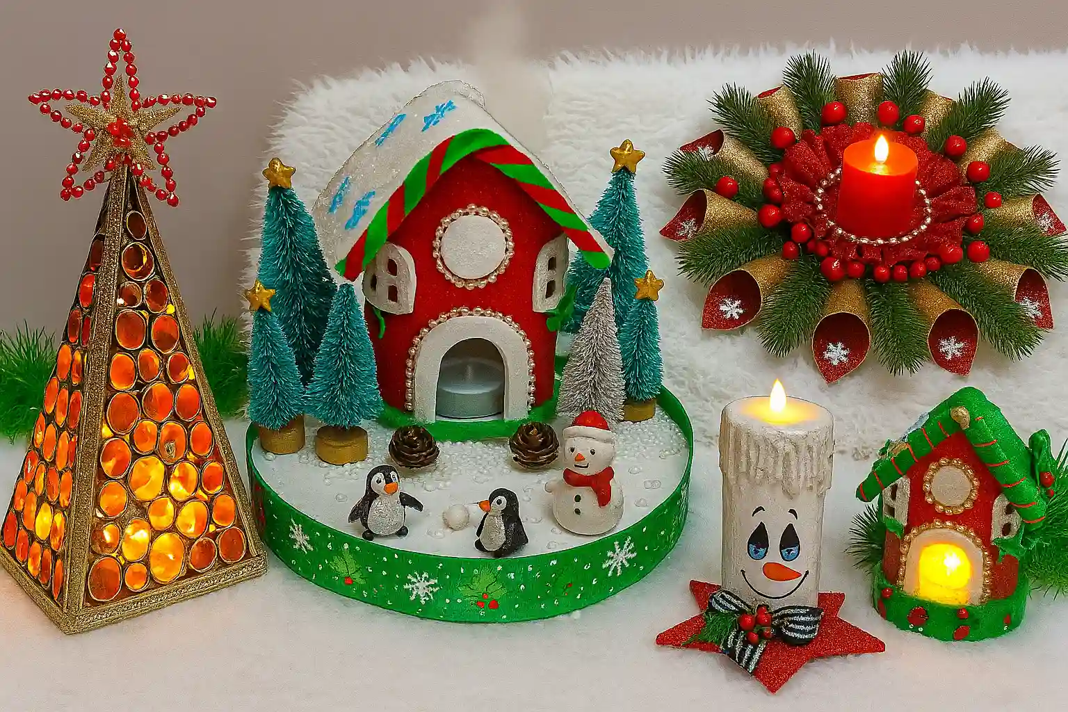christmas craft ideas — calm holiday table with handmade ornaments