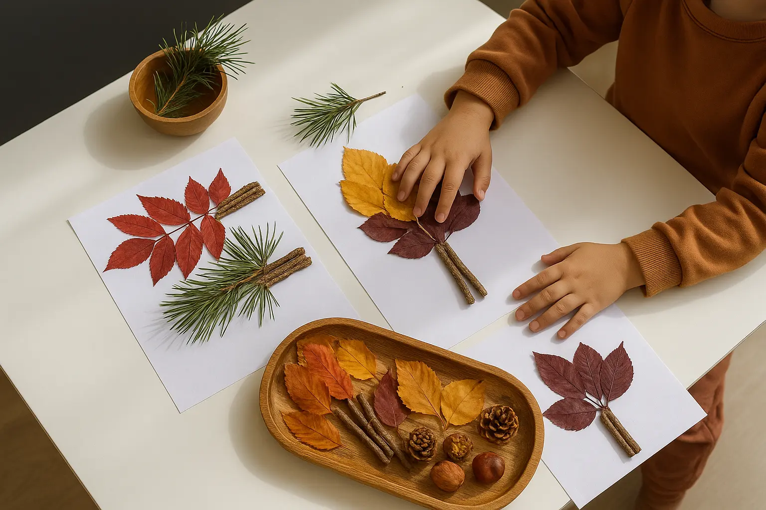 cozy autumn DIY setup with gourds and clay